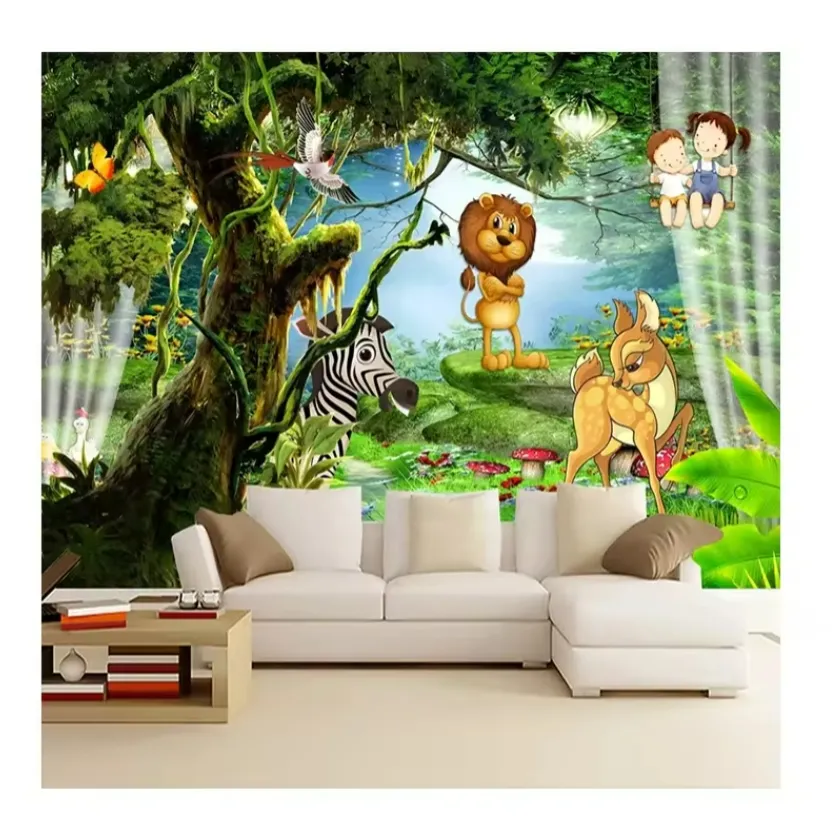 Özel sevimli fil aslan 3d duvar erkek yatak odası anaokulu çocuk odası hayvan duvar kağıdı dekor posteri duvar resmi
