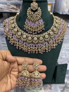 Conjunto de Collar Kundan, Joyería India, Conjuntos de Novia Modernos, Verde, Conjunto de Boda con Cuentas de Perlas de Moda al por Mayor - Product Image 3