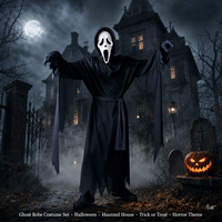 Disfraz de Fantasma de Halloween para Niños y Adultos, Conjunto de Disfraz de Terror con Capucha, Túnica y Daga para Fiestas