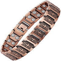 Bracelets de magnétothérapie puissants en cuivre pur avec croix chrétienne, aimants à double rangée de 3500 Gauss pour soulager la douleur