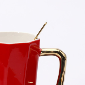 Ceramic <b>Mug</b> With Gold Handle Red And Green Solid Color Wedding Gift Set High Temperature Resistant - Product Image 4