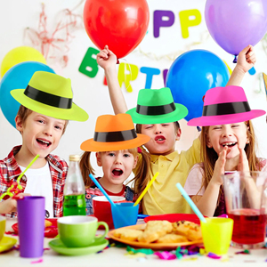 Cappelli da Festa Stile Mafia Neon, Cappelli Vivaci per Travestimenti, Decorazioni per Feste di <span class=keywords><strong>Compleanno</strong></span> a Tema Gangster, Accessori per Foto e Gadget - Product Image 4