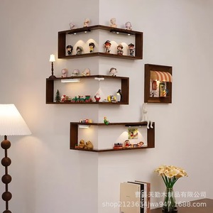 Étagère d'angle murale en bois rectangulaire multifonctionnelle pour le rangement dans le salon - Product Image 1