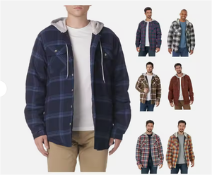 New Arrival Factory Price Custom Design Cotton <strong>Flannel</strong> <strong>Shirt</strong> <strong>Jacket</strong> With Hoodie <strong>Denim</strong> <strong>Lined</strong> Heated Crew Neck OEM Service - Product Image 4