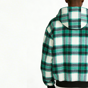 Sudadera con Capucha Personalizada 100% Algodón <span class=keywords><strong>para</strong></span> Hombre, Diseño Reversible de Franela Doble a Cuadros con Cremallera, Estilo Vintage Lavado a la Piedra, Moda Urbana - Product Image 4