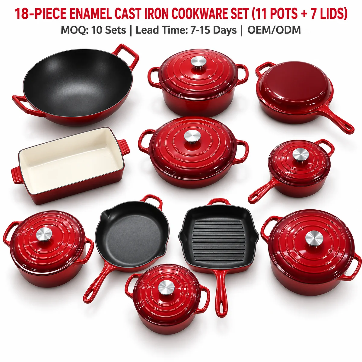 18-Piece Classic Design Cast Iron Enamel Cookware Set Dutch Oven Safe Non-Stick Cooking Pots and Pans for Home Kitchenware Use · image 1