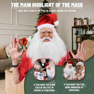 Máscara de Papá Noel JoyFuncos con sombrero y barba, accesorios de disfraz con rostro realista para Navidad, para adultos, hombres y mujeres - Product Image 5