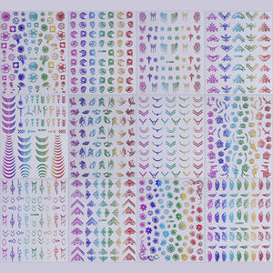 12 pièces coloré français ligne fleur Nail Art autocollants 3D feuilles/fleurs/motifs géométriques ongles décalcomanies auto-adhésif <span class=keywords><strong>manucure</strong></span> - Product Image 5