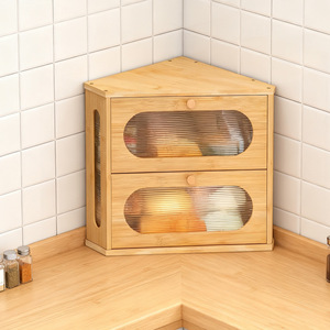 Boîte à pain en bambou An Yue avec 2 tiroirs, porte en acrylique, armoire d'angle, rangement de cuisine, organisateur de fruits et légumes pour le bureau - Product Image 1