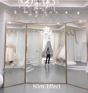 Specchio Trifold a Tre Vie <span class=keywords><strong>Vintage</strong></span> Dorato Rettangolare in Vetro da Parete e da Terra Decorativo con <span class=keywords><strong>Cornice</strong></span> in Lega di Alluminio - Product Image 3