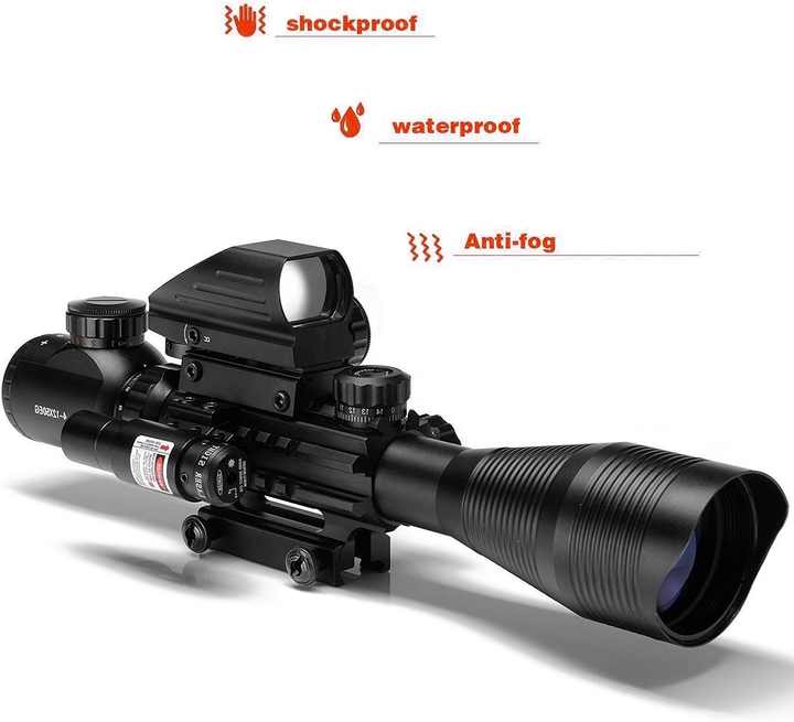 MidTen 3-in-1 Rifle Scope Combo 4-12x50 With Laser & Red Dot Sight