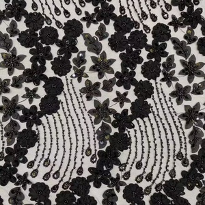 Tùy chỉnh bán buôn ưa thích màu trắng và màu đ<span class=keywords><strong>en</strong></span> 3D hoa ren vải cho đám cưới & buổi tối ăn mặc Tela de encaje con flores <span class=keywords><strong>En</strong></span> 3D - Product Image 4