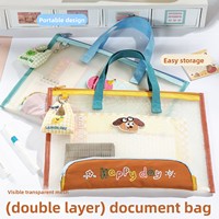 Bolsa de malla para documentos con diseño de perro de dibujos animados, impermeable, tamaño A4, carpeta de archivos, bolsa de almacenamiento transparente para papelería, transparente, al por mayor