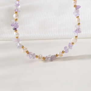 Collier en perles baroques et éclats d'améthyste naturelle, chaîne <span class=keywords><strong>de</strong></span> clavicule rétro <span class=keywords><strong>de</strong></span> niche, bijoux <span class=keywords><strong>de</strong></span> mode pour femme, idéal pour le quotidien, les fêtes et comme cadeau <span class=keywords><strong>de</strong></span> mariage - Product Image 4