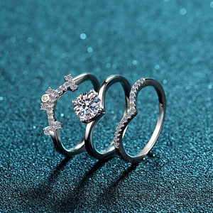 Plata 925 Original excelente corte 0,8 Ct prueba de diamante pasado Moissanite Cronw anillo conjunto brillante piedras preciosas anillos de boda para mujeres - Product Image 4