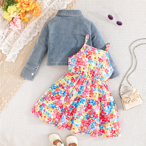 ชุดเสื้อผ้าเด็กสำหรับเด็กผู้หญิงอายุ 3 8 ปี ผ้าฝ้ายเดนิมลายดอกไม้สไตล์จีนระบายอากาศได้ดี ชุดแฟชั่นหรูหรา - Product Image 2