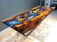 Table à manger en bois massif en résine époxy, design moderne européen écologique, mobilier de maison, 6 places