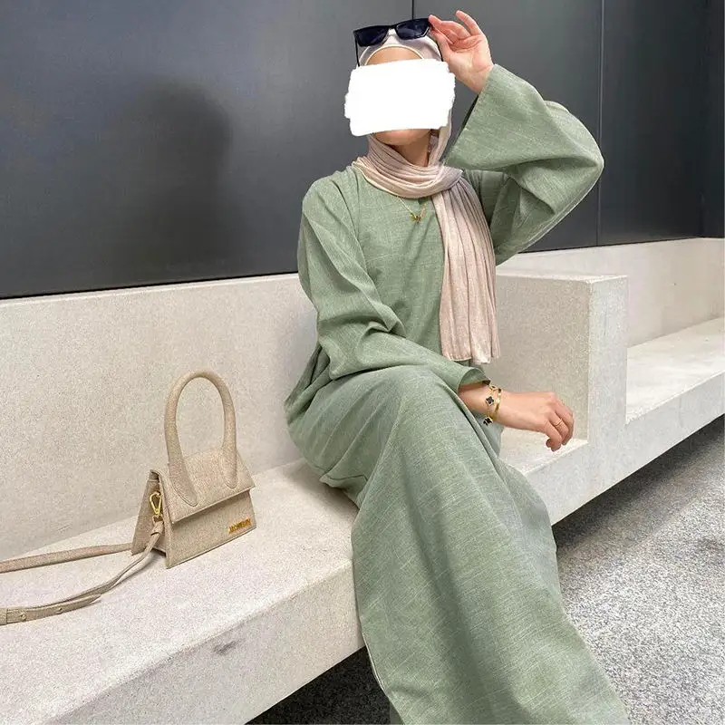 Abito di alta qualità abbigliamento islamico nuova moda Dubai Abaya donna abito musulmano personalizzato lino chiuso Abaya