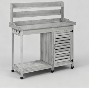 Banc <span class=keywords><strong>de</strong></span> rempotage en bois <span class=keywords><strong>de</strong></span> couleur grise avec crochets à tiroirs pour armoire <span class=keywords><strong>de</strong></span> rangement et étagère ouverte pour poste <span class=keywords><strong>de</strong></span> travail <span class=keywords><strong>de</strong></span> jardin - Product Image 1