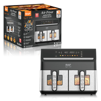 Friteuse à air double panier RAF R.5018 2400W 5.0L+5.0L avec écran tactile LED, minuterie 60 minutes, paniers antiadhésifs, fenêtres transparentes, température 80 à 200°C