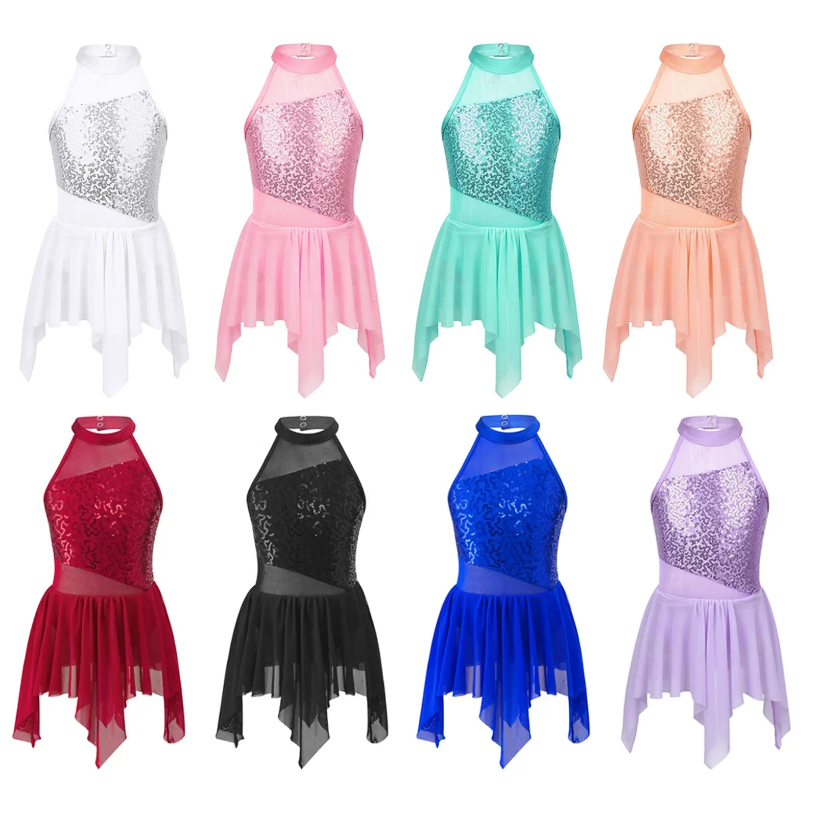 Wholesale Girls Sequins Cutout Back Leotard Dress Lyrical Modern Contemporary Ballroom Dance Performance Costumes