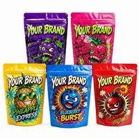 Sachet Doypack en Mylar à fond plat, réutilisable, refermable, anti-odeur, finition brillante, avec logo personnalisé, découpé sur mesure, faible MOQ, 3.5g 7g 14g