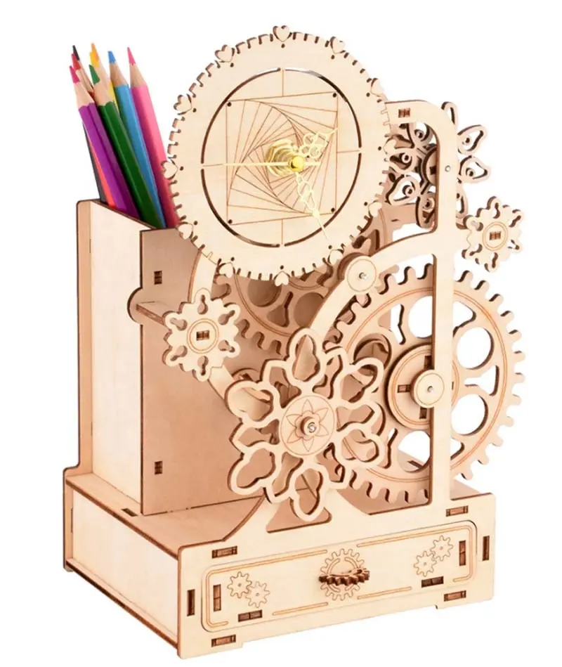 <span class=keywords><strong>DIY</strong></span> 3D Holz Kreatives Puzzle Multifunktion ale Schreibtisch uhr Spieluhr Stift <span class=keywords><strong>Container</strong></span> Modellbau Kits Musikalisches Dekor Spielzeug