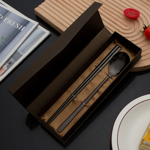 Home Restaurant Barbecue Mirror Polish Stainless Steel Cutlery Set Flat Korean Chopsticks and <strong>Spoon</strong> With Gift Box - Product Image 4
