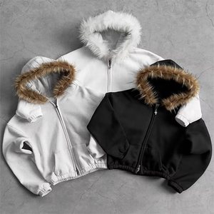 <span class=keywords><strong>Felpa</strong></span> Personalizzata con <span class=keywords><strong>Cappuccio</strong></span> e Zip in Pelliccia 100% Cotone 410/350gsm Invernale Oversize Casual Lunga Tinta Unita da Produttori per Marchi di Abbigliamento - Product Image 1