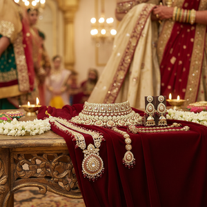 Kundan Stone and <b>Beads</b> Bridal <b>Set</b> Gold Plated Fine Jewelry - Product Image 3