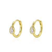 Boucles d'oreilles créoles élégantes en laiton plaqué or 14 carats avec zircone en forme de goutte d'eau, idéales pour le quotidien et les cadeaux, directement de l'usine