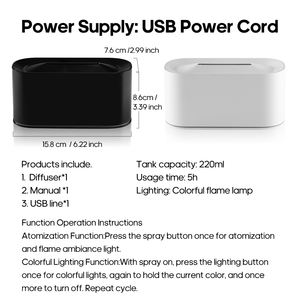 Diffuseur d'arôme de flamme de simulation unique 7 diffuseur d'huiles essentielles colorées 220ml diffuseur portable nébuliseur à ultrasons pour la maison - Product Image 6
