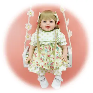 Regali di sorpresa di compleanno per bambini biondo 22 pollici Baby Doll Toy Dainty Fingers Toes dolce adorabile Set di giocattoli per il viso e la bottiglia