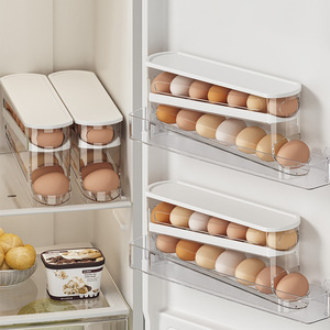 Kitchen 2 Layers Transpents Automatic <b>Rolling</b> Egg Dispenser and Storage Organizer Container Refrigerator Egg Storage <b>Box</b> - Product Image 3