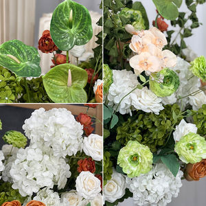 Fleurs artificielles en soie réalistes faites à la main, dégradé vert, blanc, orange, style tropical, décoration florale pour fond de mariage - Product Image 4