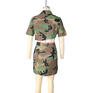 Ropa informal de verano para mujer, camisa con botones estampados de camuflaje y minifalda con abertura alta, trajes de dos piezas a juego, venta al por mayor - Product Image 6