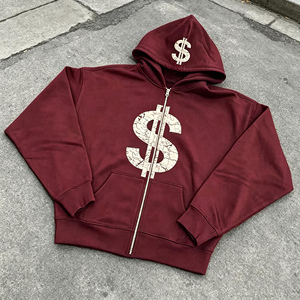 Tianan Clothing: Felpa con Cappuccio Oversize Personalizzata da <span class=keywords><strong>Uomo</strong></span> con Zip, Stile Vintage Y2K, Motivo Quadrato, Unisex, Streetwear - Product Image 1