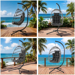 Foldable with Stand, 350 Lbs Portable Rattan <b>Hanging</b> Chair Indoor Outdoor, Mail Pack for OEM Wholesale - Product Image 2