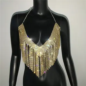 Bincho sıcak satış tam elmas püskül V şekli yelek göğüs zinciri gece kulübü Bikini sutyen zinciri taklidi vücut zinciri kadınlar