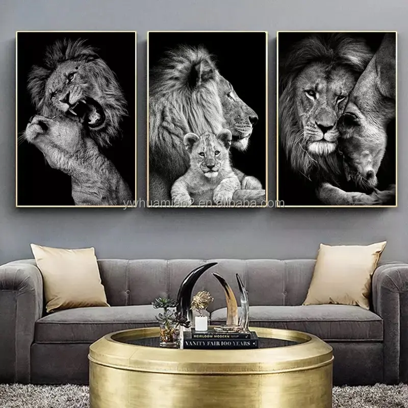 High End Moderne Zwarte En Witte Leeuwen Posters Prints Bos Dieren Dier Muur Schilderijen Canvas Art Decor