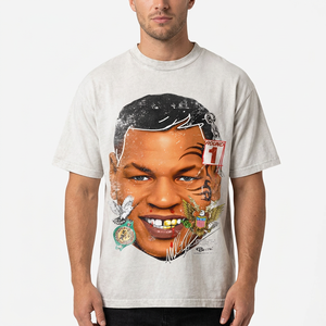 <b>Men's</b> Printed Short Sleeve T-Shirt with Mike Tyson Face Art Regular Fit <b>Turtleneck</b> Formal 100% Cotton Knitted - Product Image 6