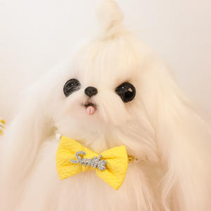 Kalung anak kucing pola hati lucu, ornamen padat kalung mutiara pita Beruang berlian imitasi senyap untuk hewan peliharaan - Product Image 2