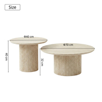 Ensemble de 2 tables basses gigognes à piétement cannelé, placage travertin, mobilier moderne pour salon, commande en gros, ODM