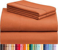 Parure de draps 4 pièces de luxe, couleur unie, 100 % polyester, avec 2 taies d'oreiller et drap-housse à poches profondes