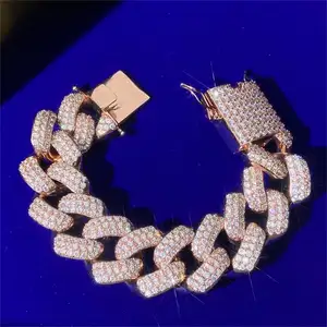 Echtes 18K massives vergoldetes natürliches Vvs Moissanite Cz-Diamant S925 Silber 30 MM Herren großes schweres Miami-Cuban Link-Armband