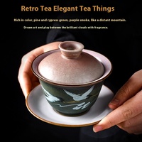 Service à thé Kung Fu en céramique Japandi Vintage bol à trois talents couvercle en forme de grue émaillée créatif ménage café thé brassage Ware