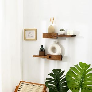 Rak apung pedesaan tempel dinding, rak kayu 35x17.5cm dengan braket untuk dekorasi ruang tamu kamar tidur - Product Image 2