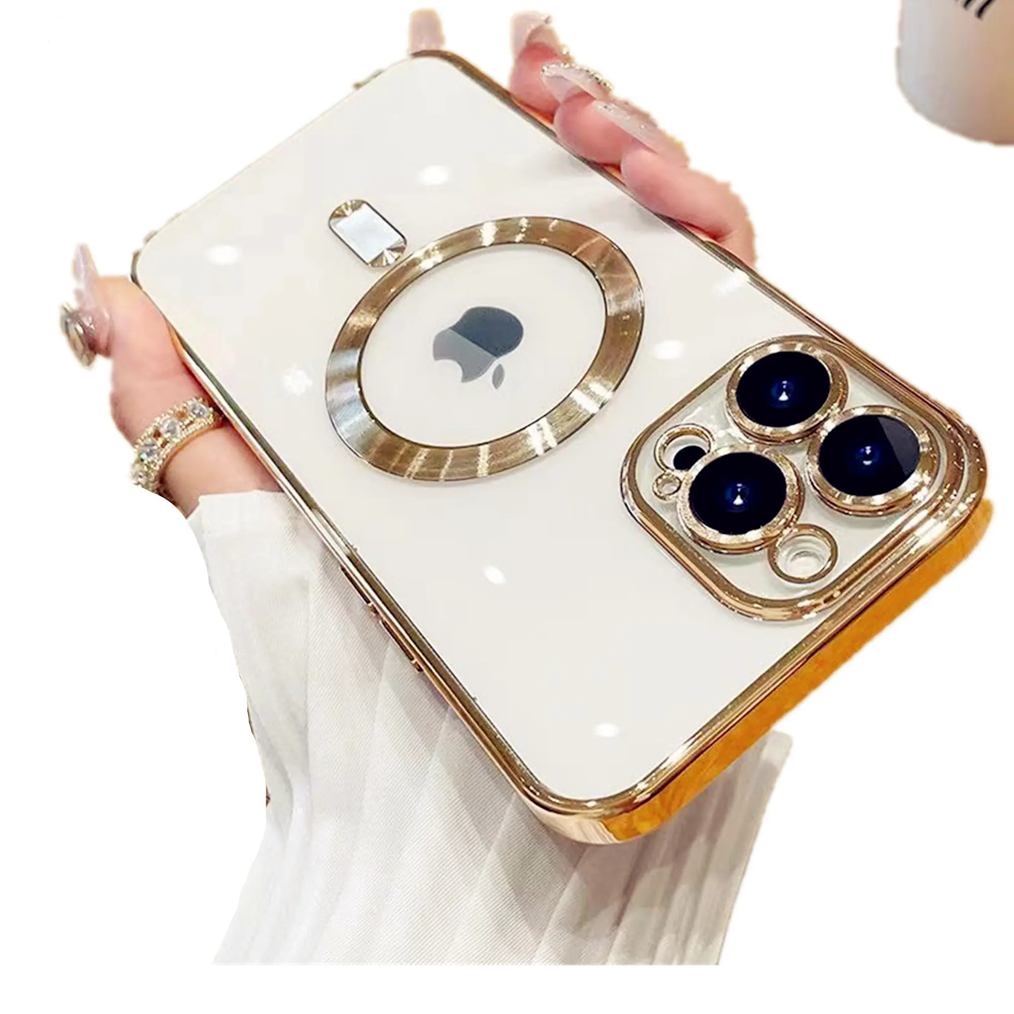 New Electroplate Wireless Charging Magnetic Gold Mobile Phone Case For iPhone 14 promax 13 12 11 XS XR 8plus Shockproof Cover