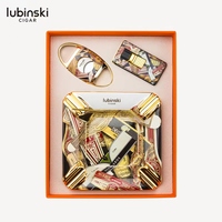 Coffret Cadeau Cigare LUBINSKI 3-en-1 : Briquet Coupe-Vent, Cendrier Céramique à Quatre Compartiments et Ciseaux à Double Tranchant