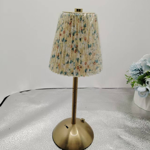Brass Crystal Gold Fabric Table Lamp Ruffle Shade Bell AC Powered Soft Warm White LED <b>Push</b> <b>Button</b> Middle Modern Bedroom Decor - Product Image 3